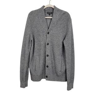Express Gray‎ Wool Blend Chunky Knit Shawl Collar Cardigan Sz L Button Front